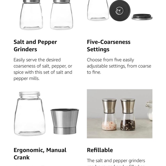 New! Unused! Adjustable Salt and Pepper Grinders, 5.5oz capacity, Set of 2, Shor - Picture 8 of 11